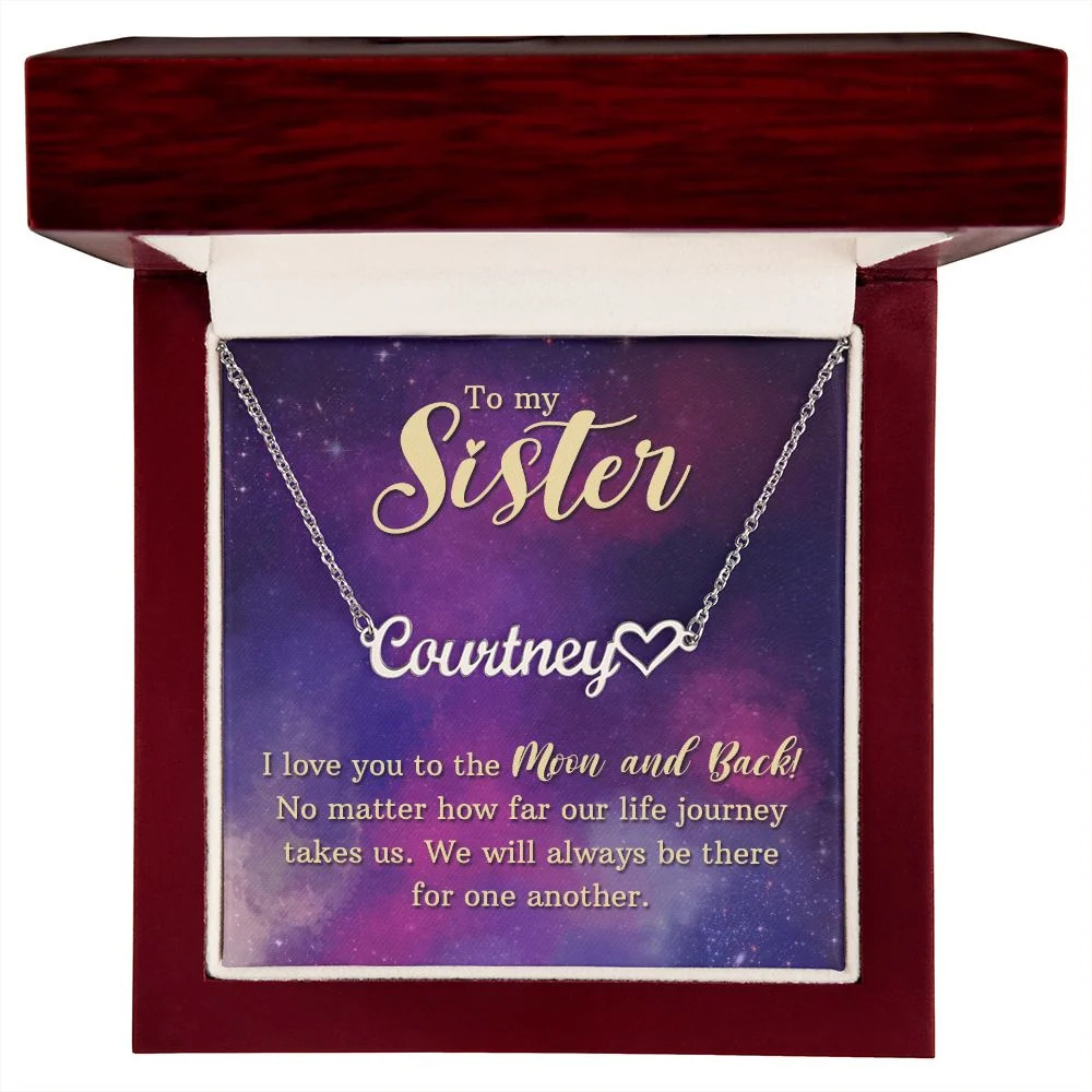 To My Sister I Love You Personalized Silver Tone Heart Name Necklace Custom Gift